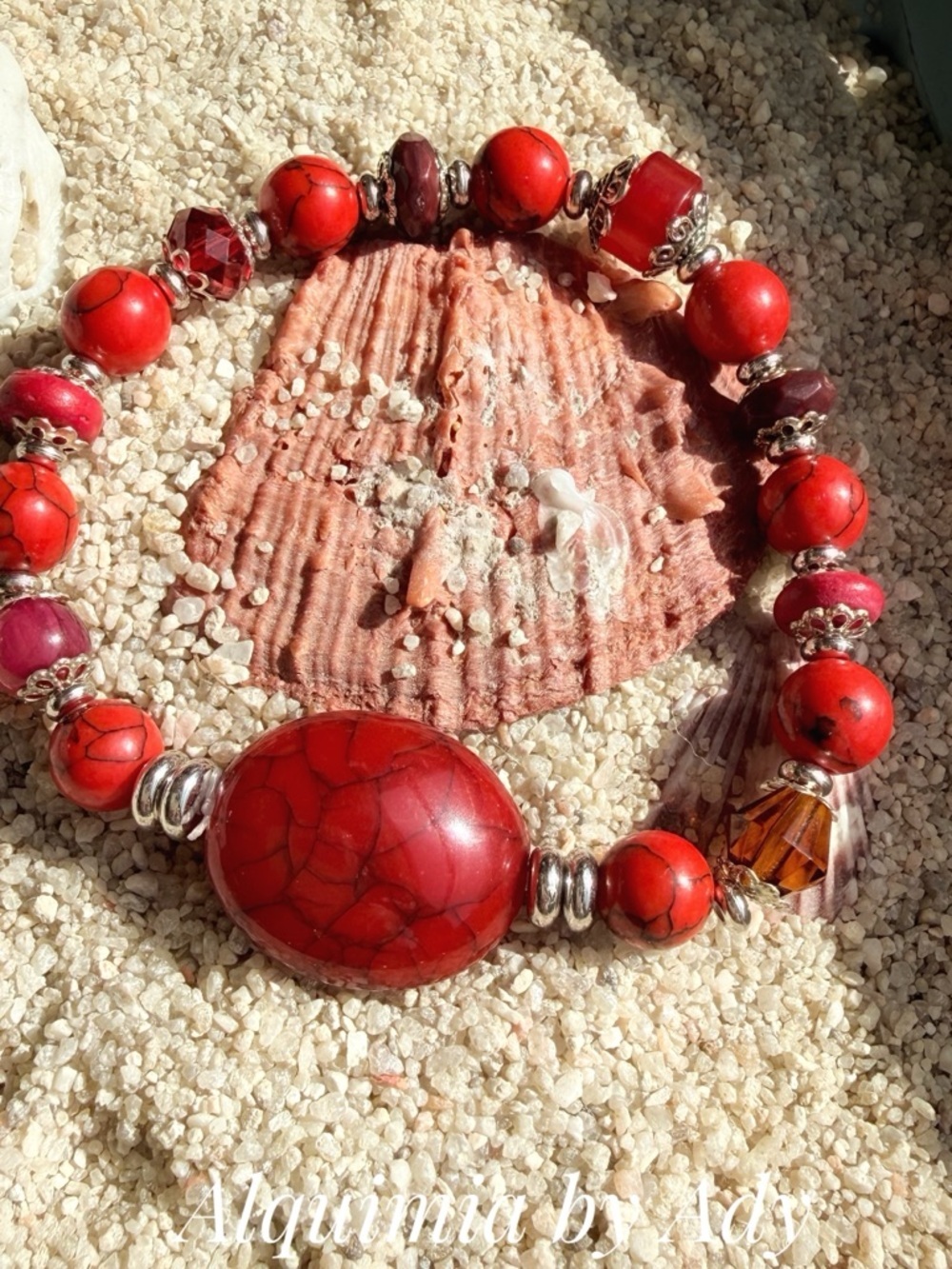 TURQUOISE MVibrant Red Stone and Silver Accent Bracelet